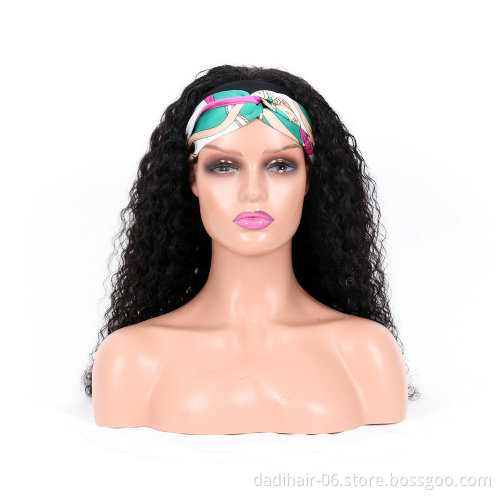 Kinky Curly Bundles with Headband Half Wig, human hair Wigs With Headband Attached